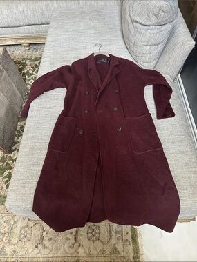 Zara Double-Breasted Long Coat in Burgundy